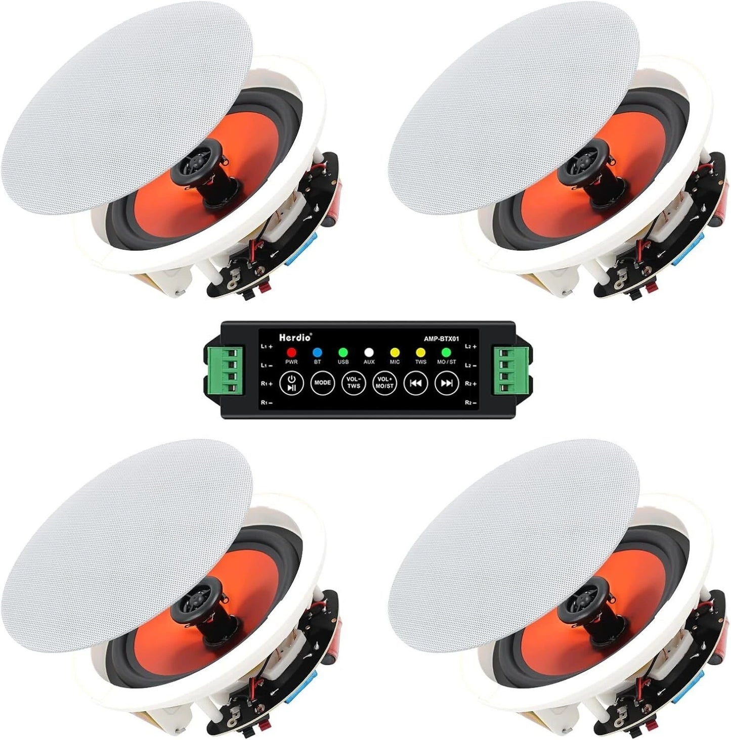Herdio Bluetooth In Ceiling Speakers 600W 2 Way Flush Mount