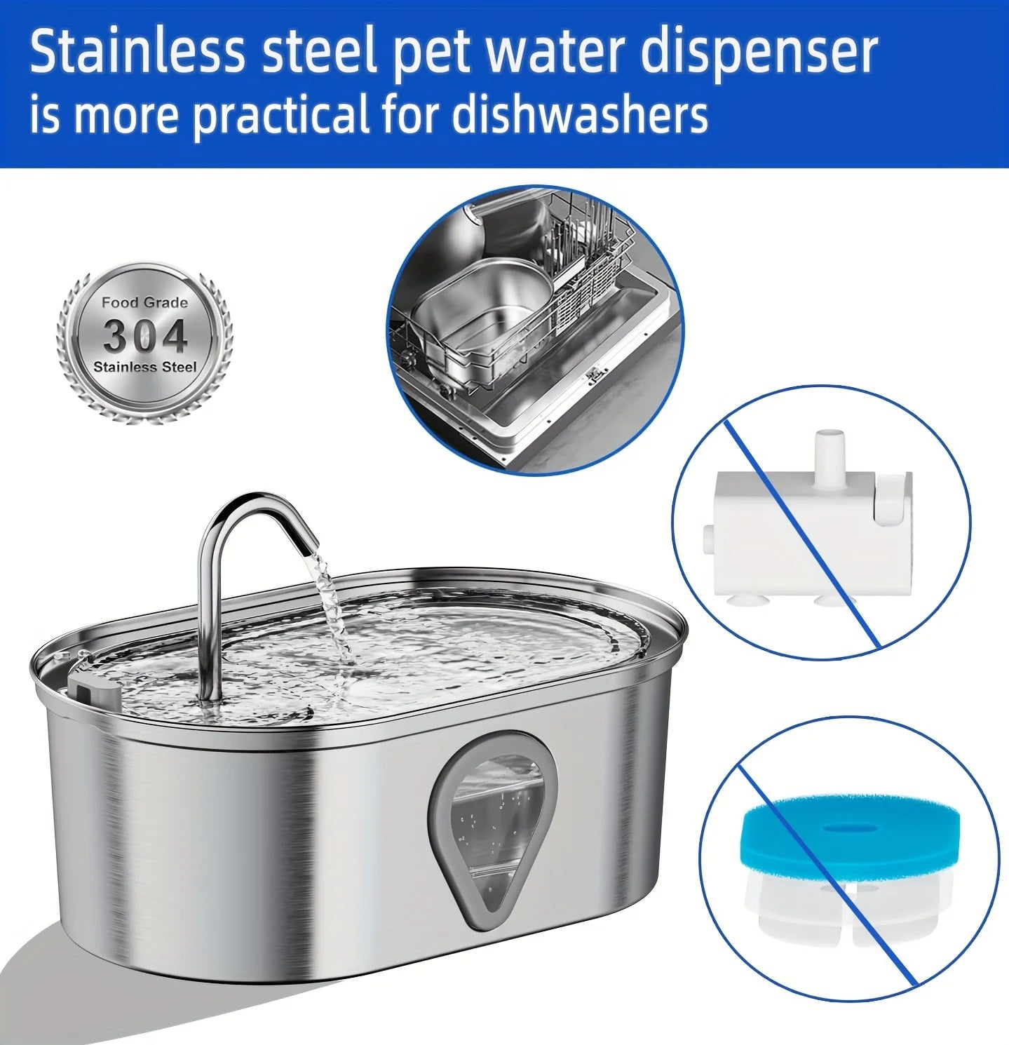 NPET Automatic Stainless Steel Cat Water Dispenser With Window