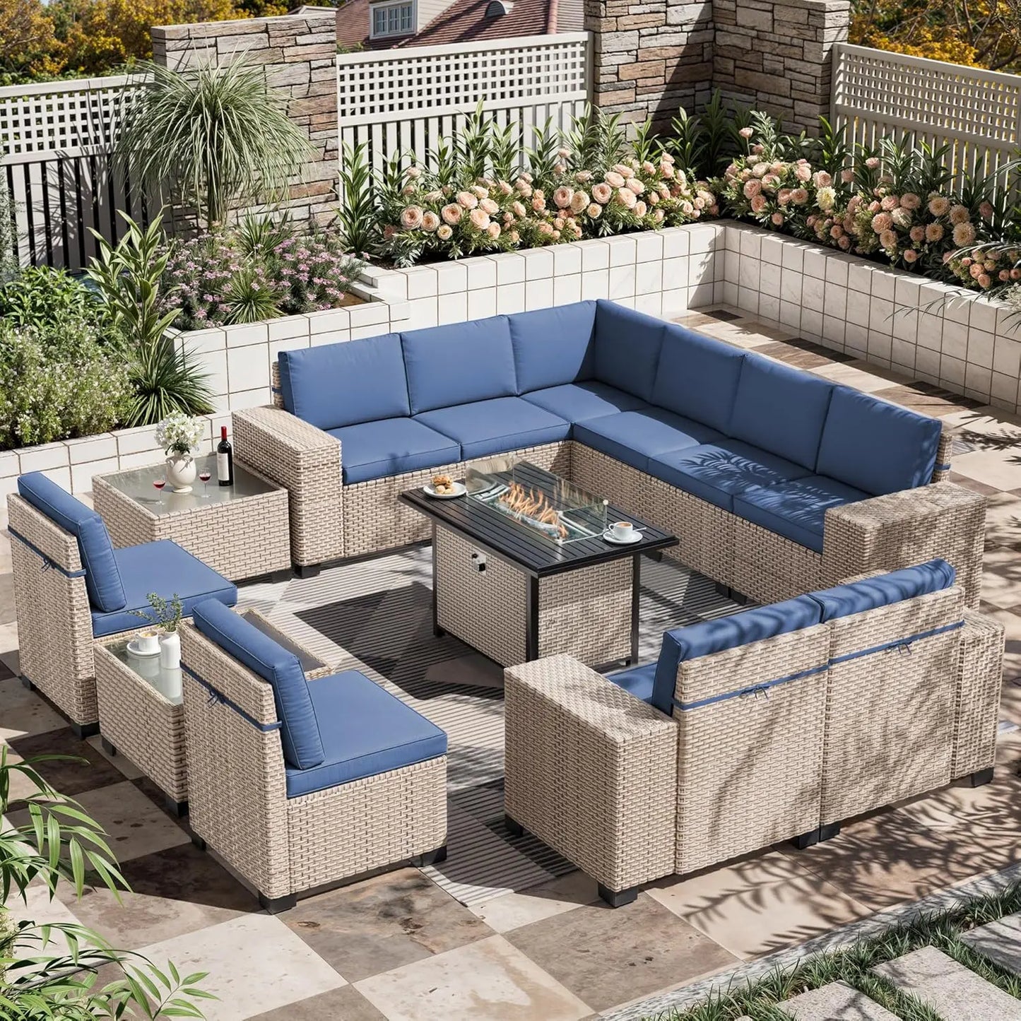 Outdoor Wicker Patio Sectional Sofa Set