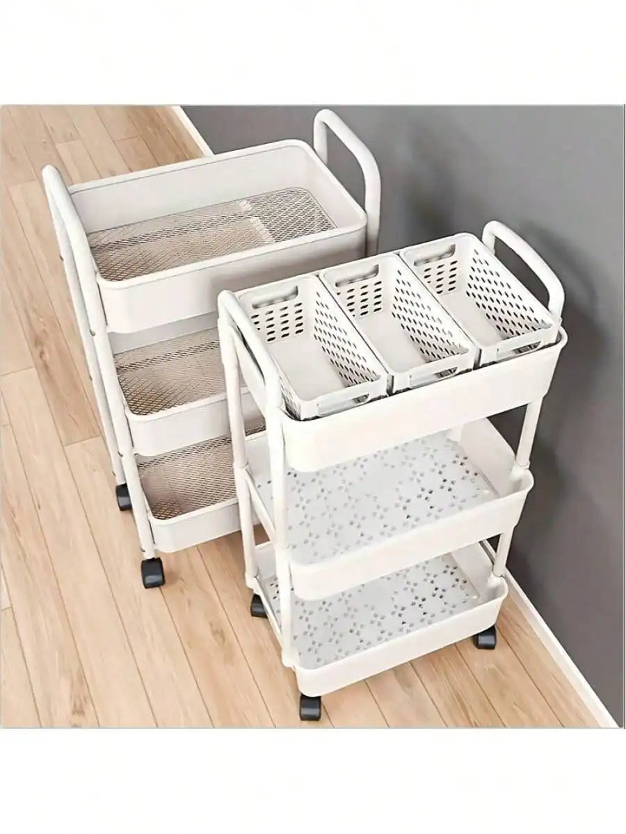 3 Tier Rolling Storage Cart With Wheels For Kitchen Bathroom