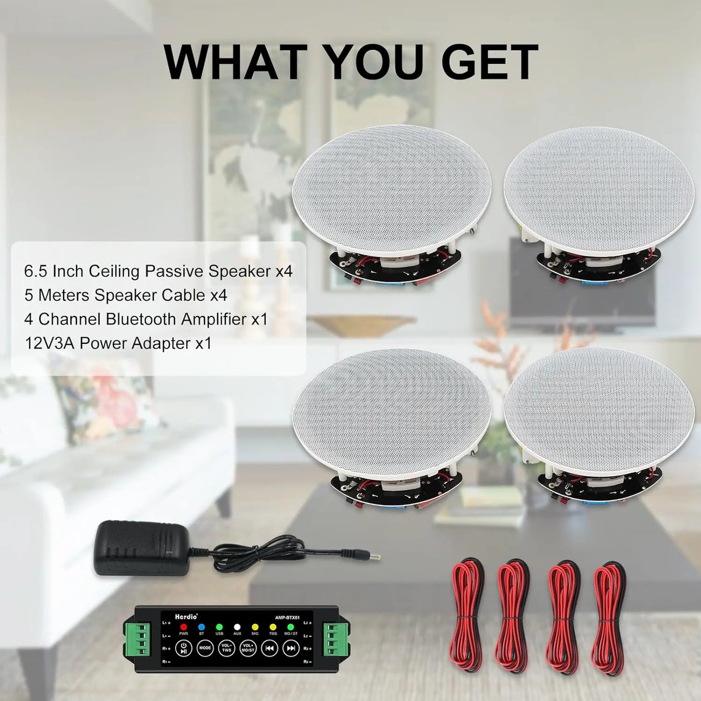 Herdio Bluetooth In Ceiling Speakers 600W 2 Way Flush Mount