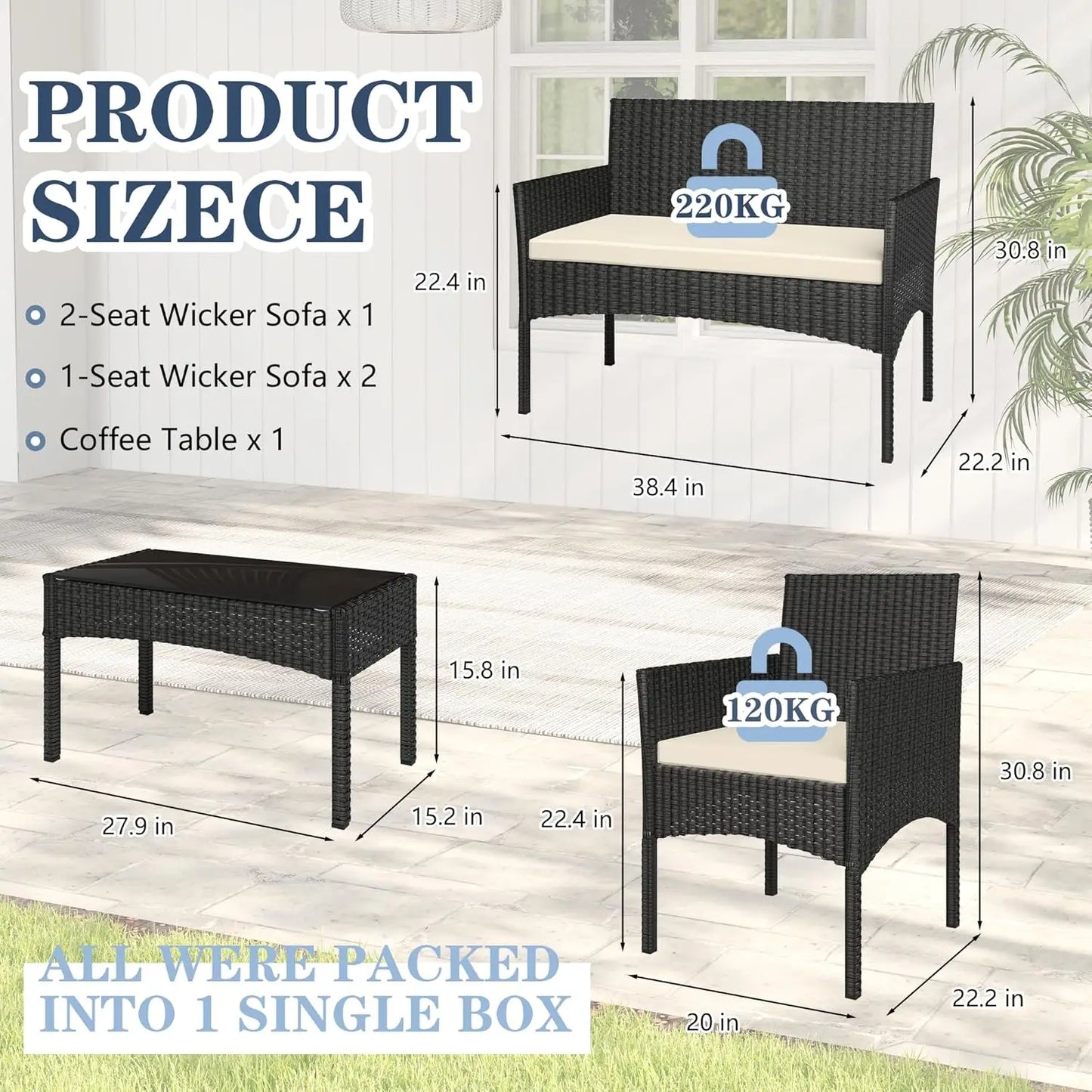 Outdoor Wicker Patio Furniture Set With Waterproof Cushions And Table