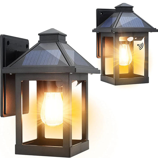 Solar Powered Wall Lanterns 2 Pack Exterior Front Porch Security Lamps LED