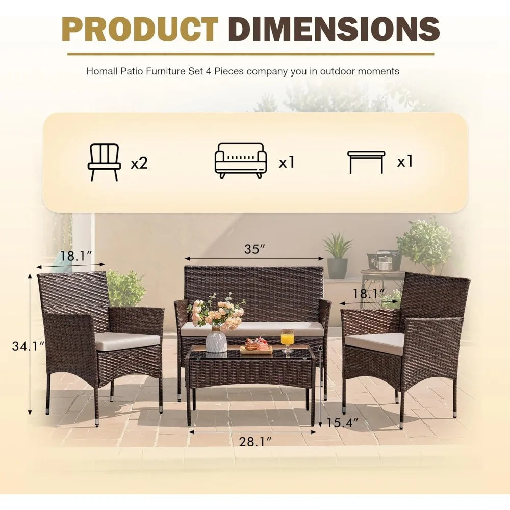 Outdoor Patio 4 Piece Rattan Wicker Furniture Set For Garden