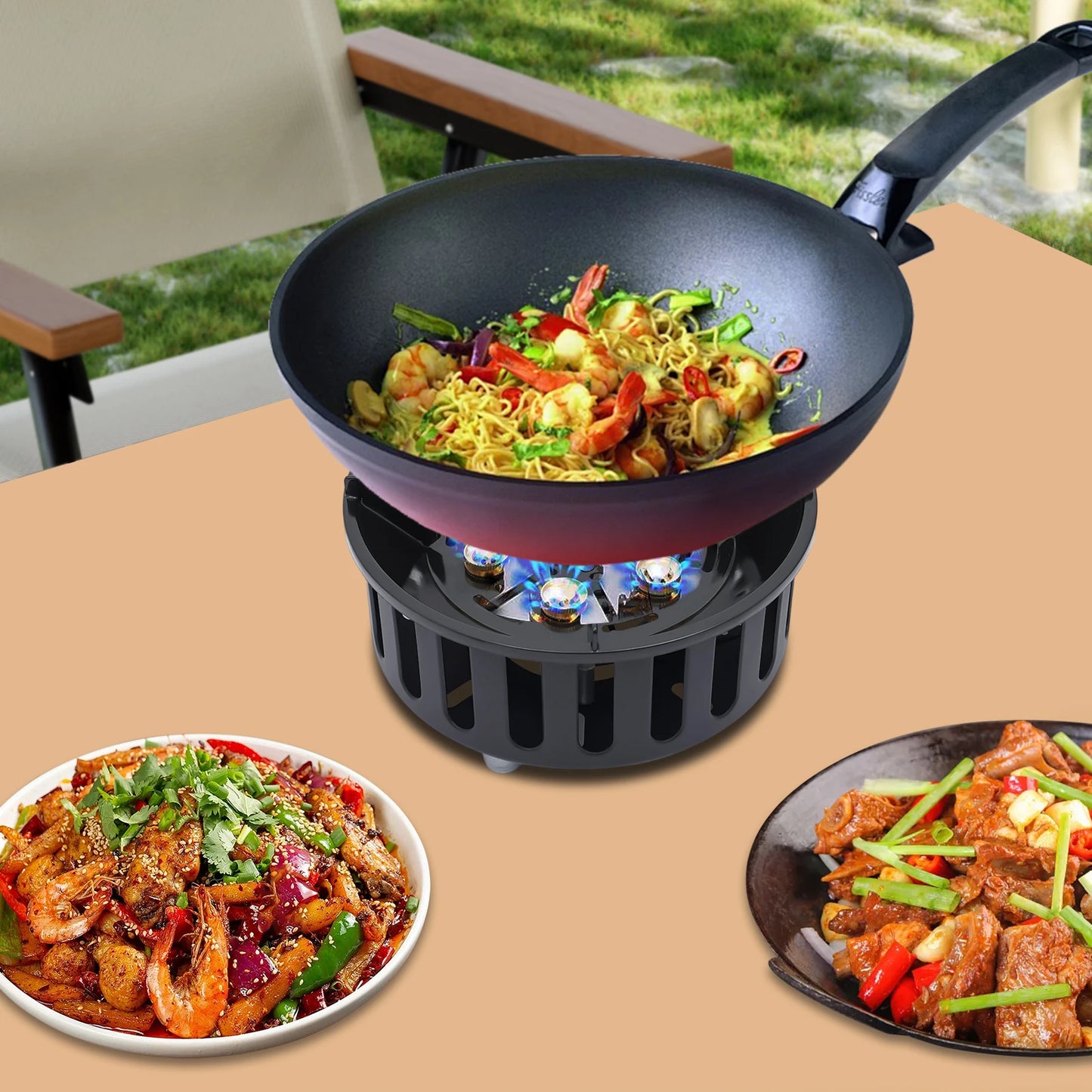 Camping Stove One Burner Portable Cooktop With Three Adapters For Tailgating