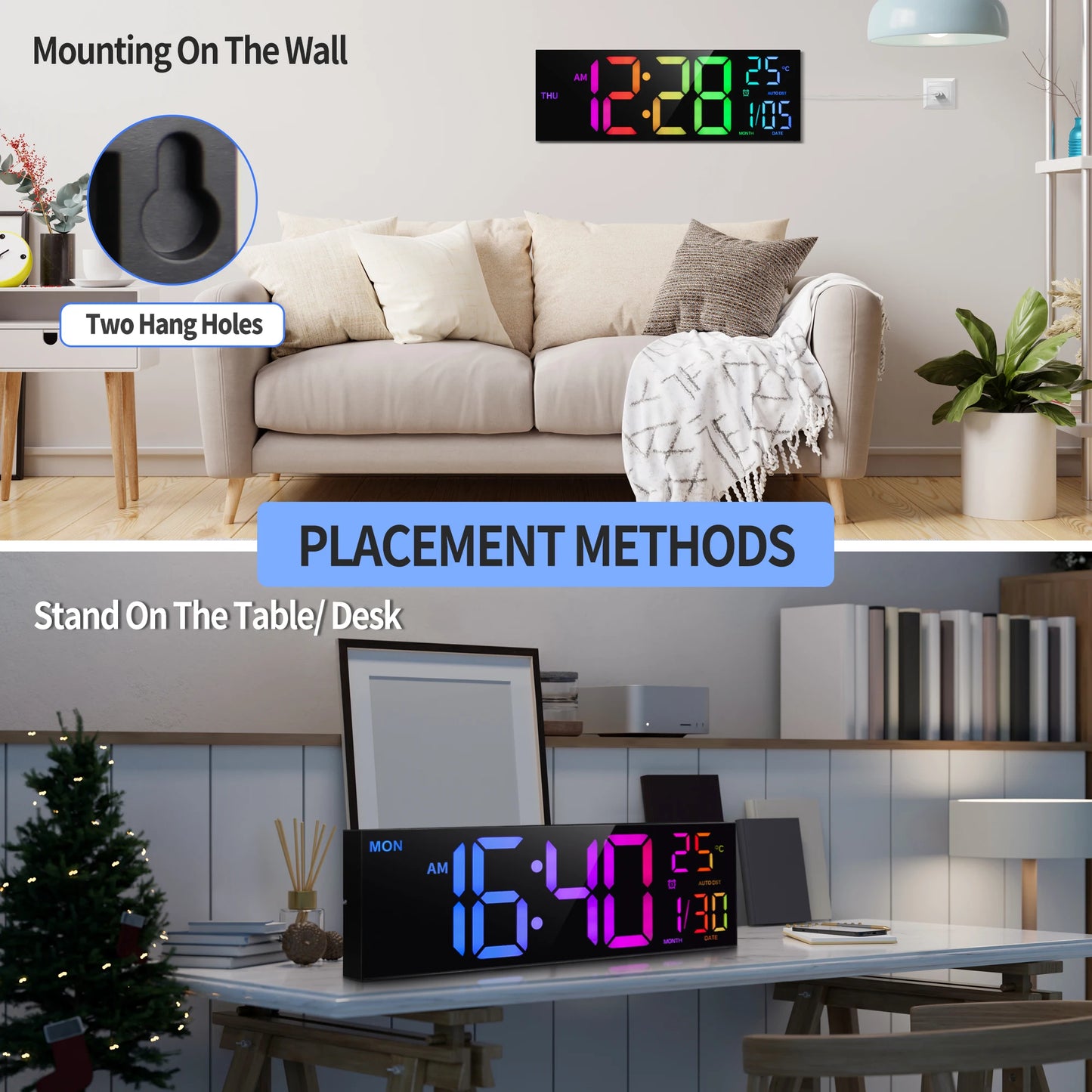 Digital Wall Clock With Remote LED Display Alarm Temperature