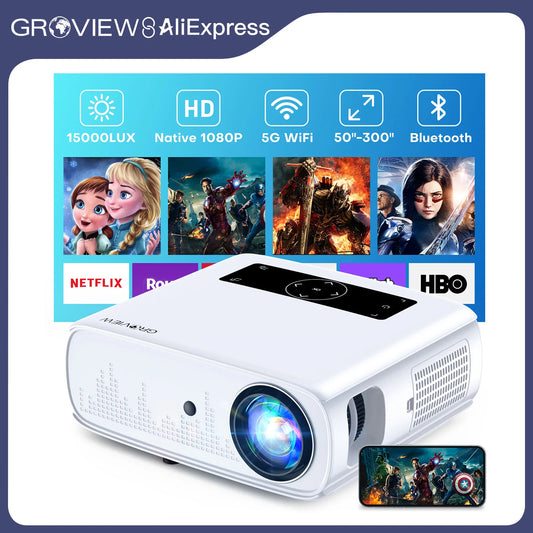 Groview 1080P Projector With WiFi Bluetooth 490 ANSI