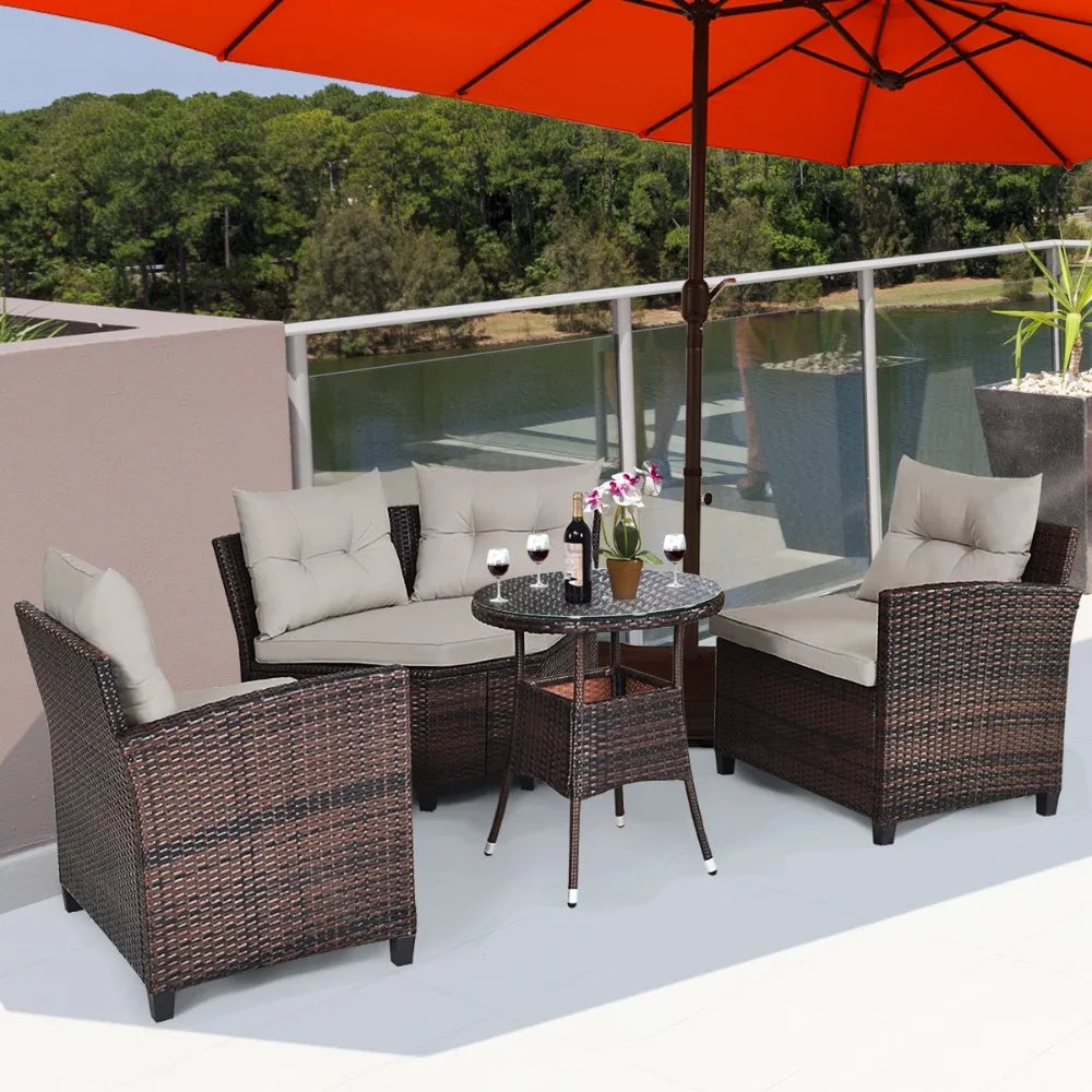 Patio Rattan Outdoor Furniture Set With Cushioned Sofa Table