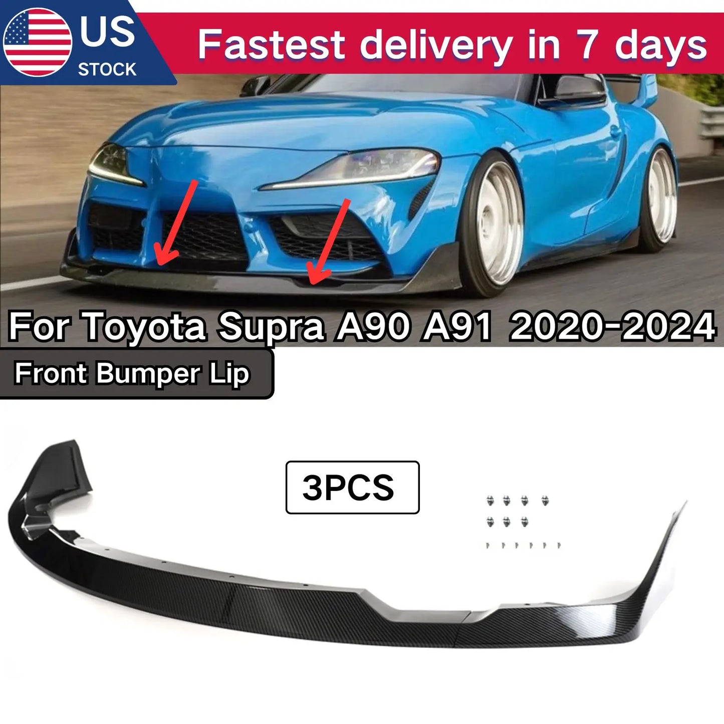 Car Toyota Supra A90 A91 Front Bumper Lip 3Pcs Spoiler