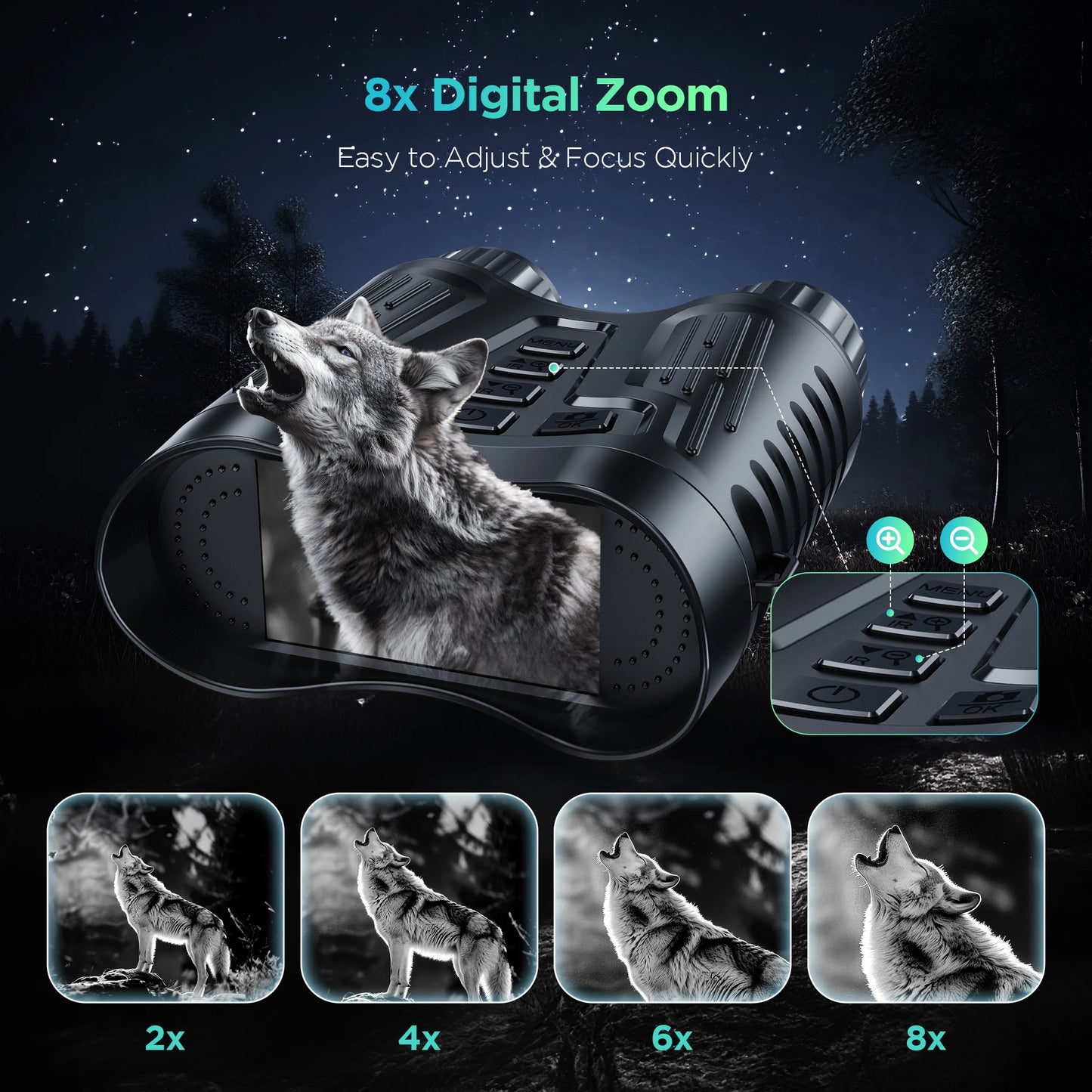 Letcmoi Rechargeable Night Vision Binoculars 8x Digital Zoom 4K Infrared